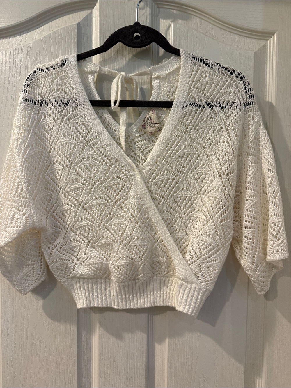 Hippie Rose Cream Open-Knit V-Neck Wrap Sweater
